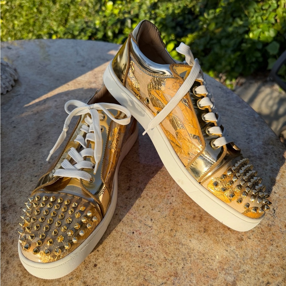Christian Louboutin Metallic Gold Studded Sneakers
